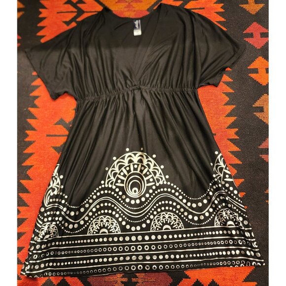 NEW Swimsuits For All Black & Silver Cover-Up Kaftan Dress 18/20 Boho Style - Picture 1 of 10